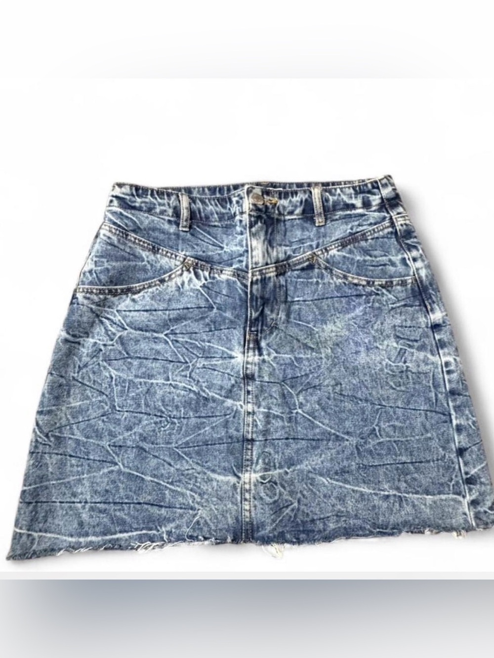 Forever 21 Acid Wash Denim Mini Skirt Sz 28 Y2K Raw Hem Indie Festival Grunge
